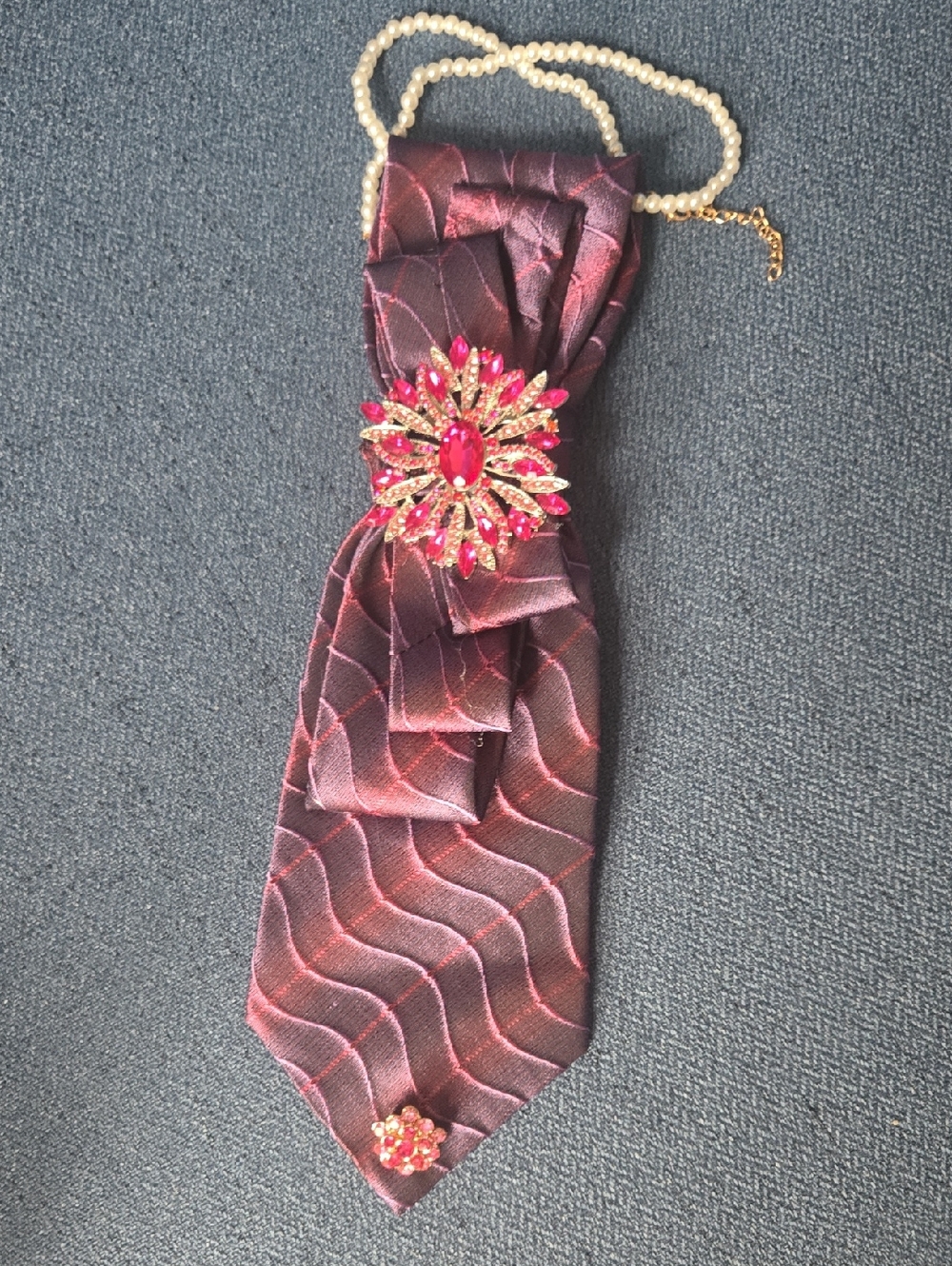 3/$60 Plum and Pink Cravat with Pink Crystal Brooches